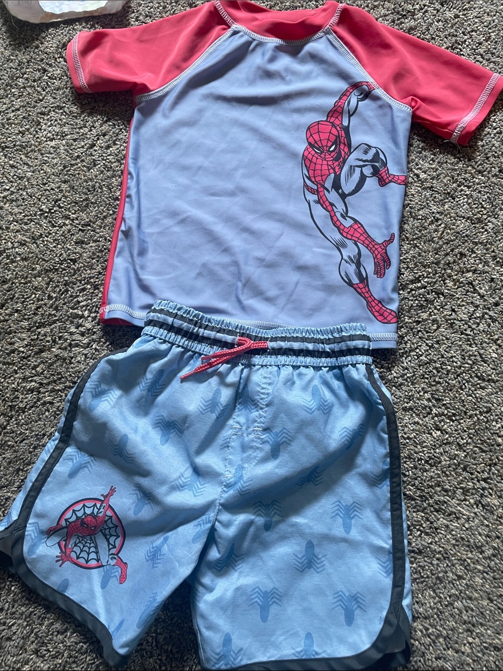 Spiderman Kids Swim Set - Light Blue & Red + Bluey swim trunks